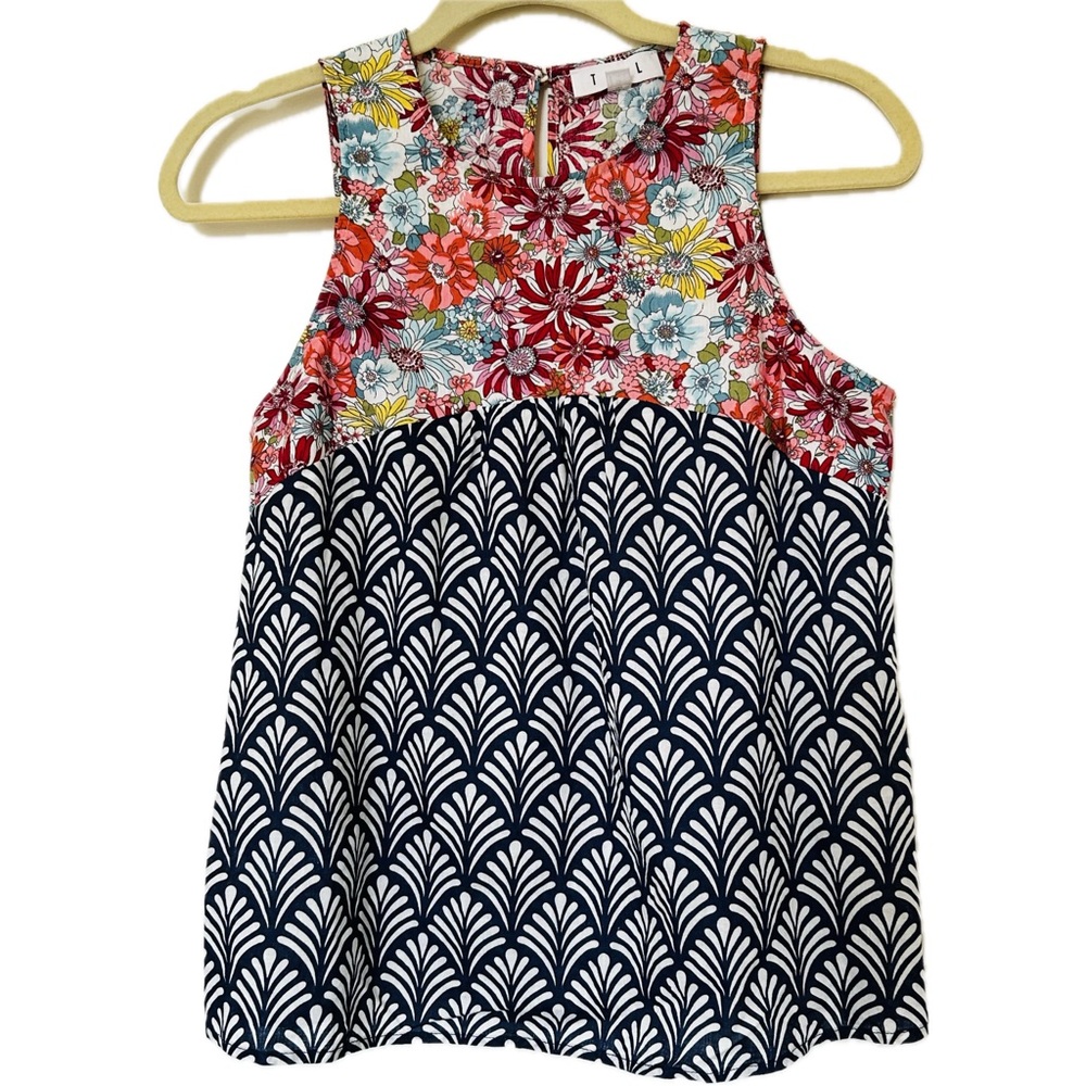 THML Floral Yoke Navy Geometric Sleeveless Top